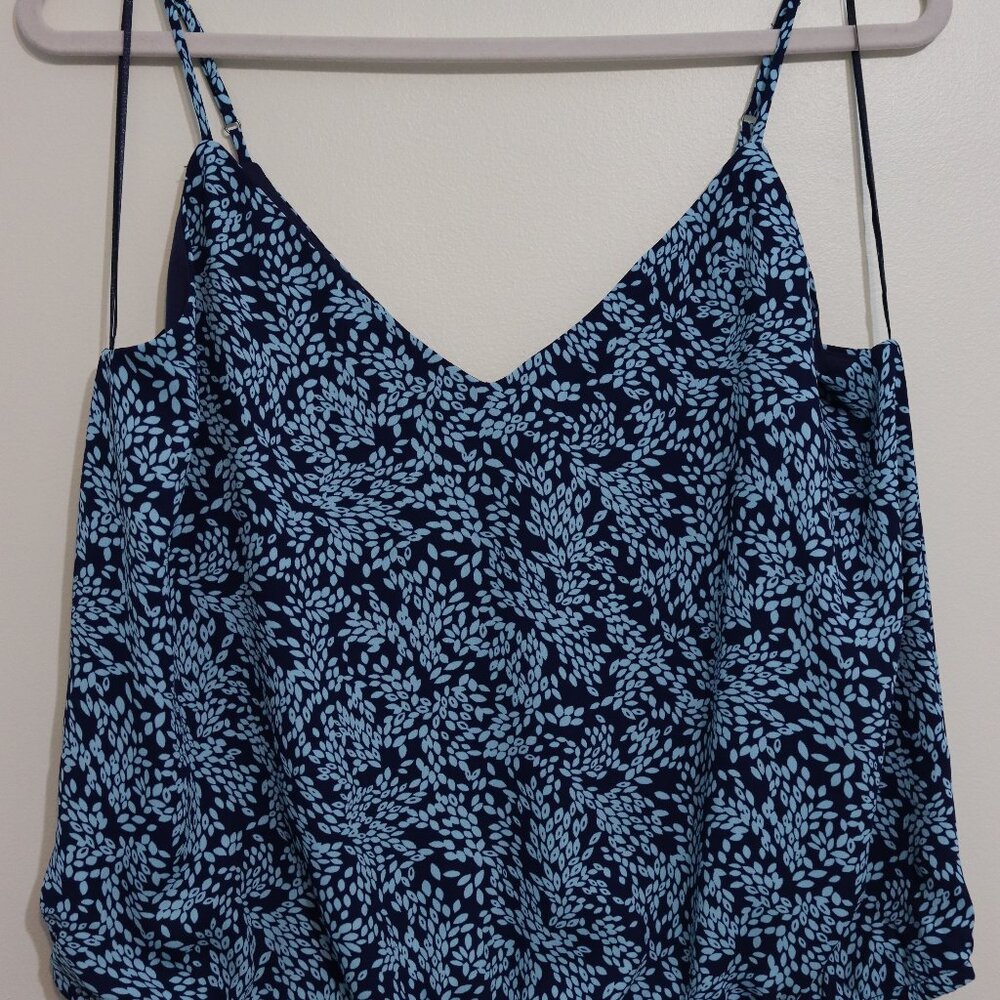 Nine Britton Leaf Print V-Neck Cami Navy Blue Size M
